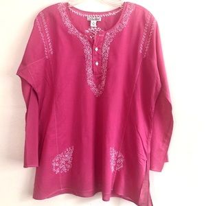 Lucky Brand Pink & Embroidered Tunic/ Swim Coverup
